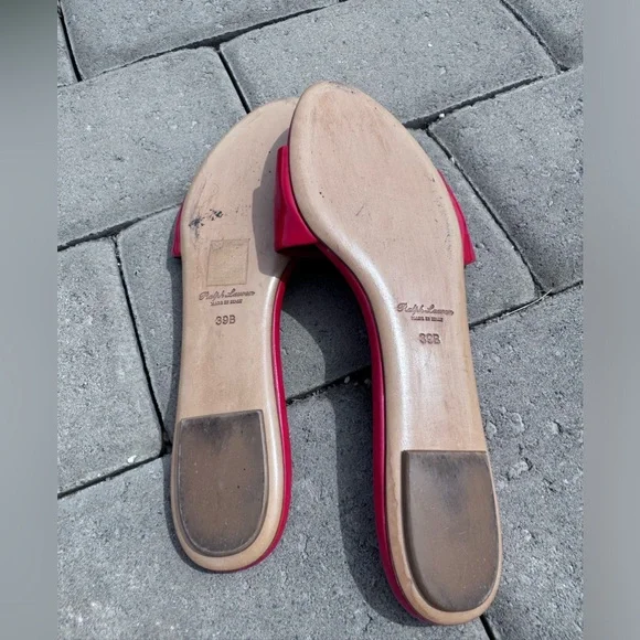 Lauren Ralph Lauren Purple Label Patent Logo Slide Sandals Red Size 6‎